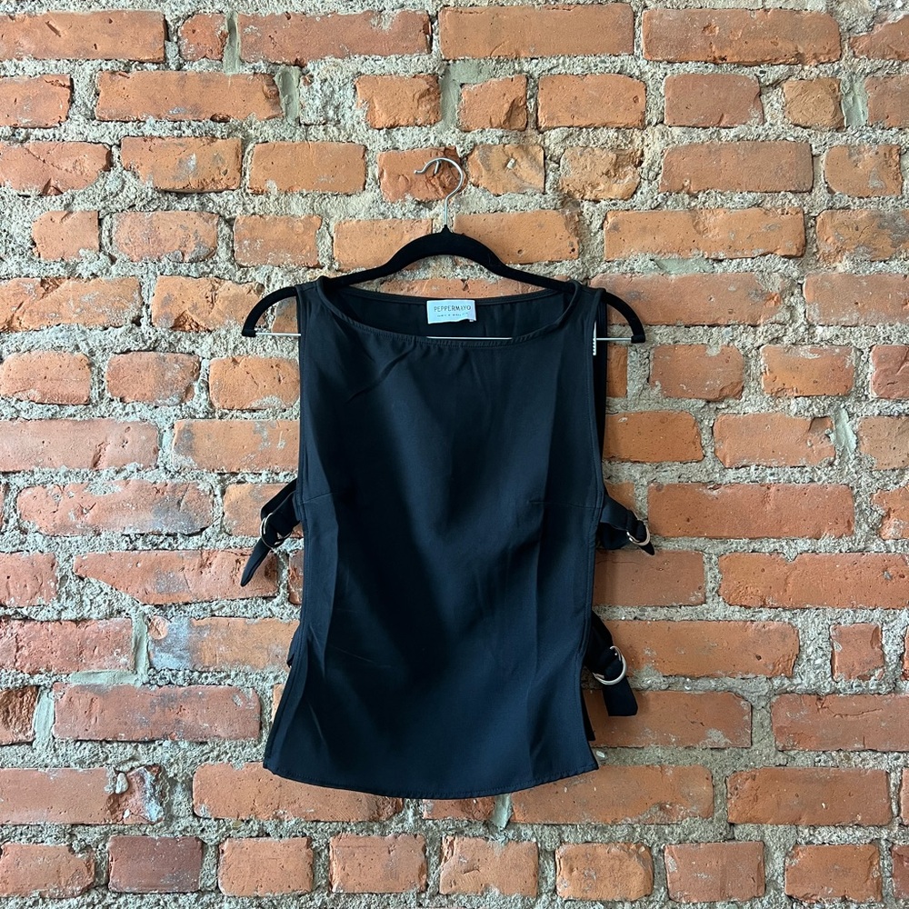 Peppermayo Black Tank Top with Side Buckles